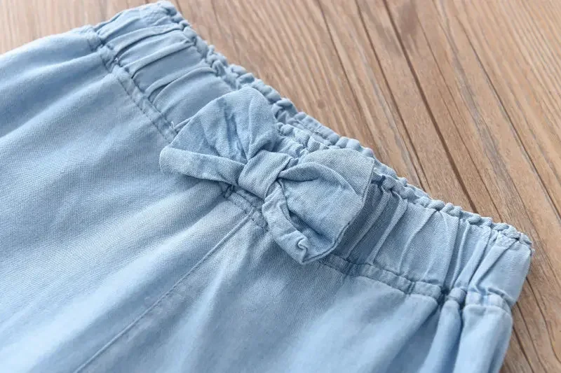 New Fashion Children Wide Leg Pants Summer Casual Thin Chiffon Cropped Trousers For Teenager Girls Clothes 2 4 6 8 10 Years