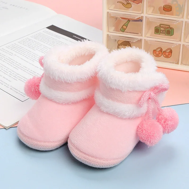 New Fashion Comfortable Shoes Newborn Baby Girls Boys Soft Booties Solid Pompom Snow Boots Infant Toddler Newborn Warming Shoes