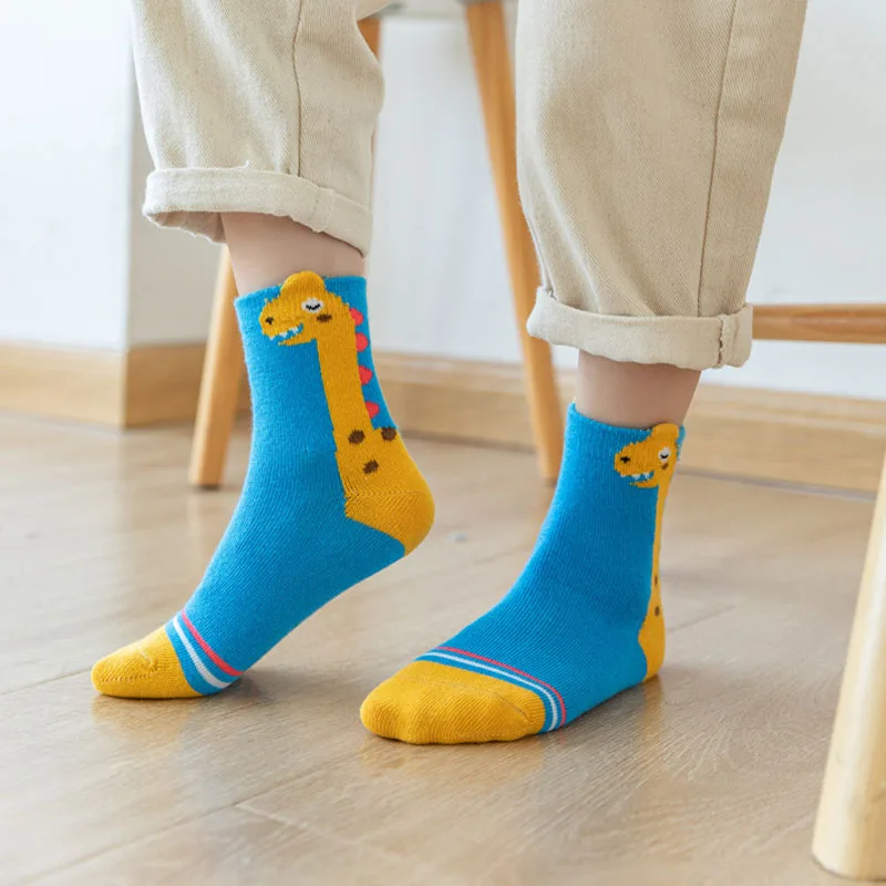 5 Pairs Kids Socks Cartoon Dinosaur Pattern Comfortable Children Socks For Boys And Girls