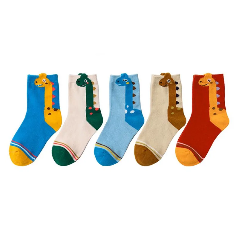 5 Pairs Kids Socks Cartoon Dinosaur Pattern Comfortable Children Socks For Boys And Girls