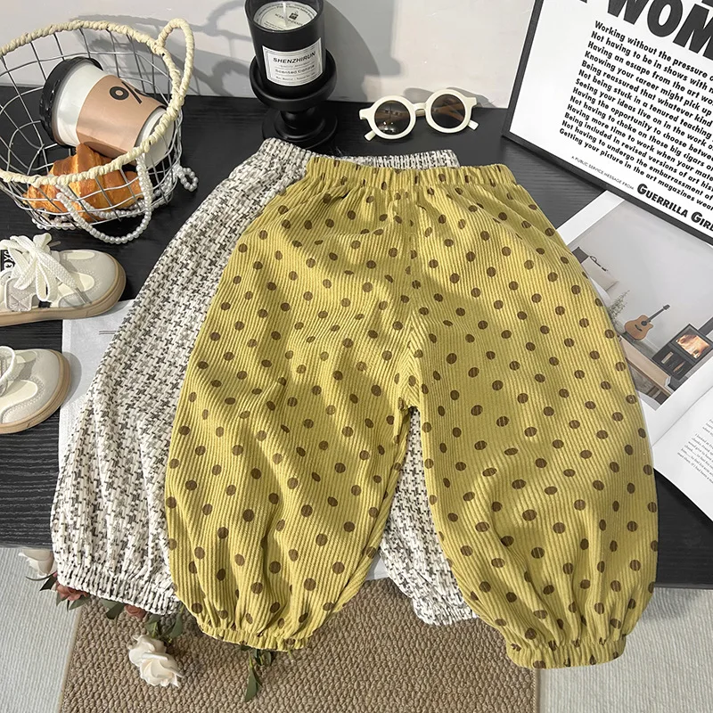Spring Printed Casual Sweatpants 1-7Y Kids Girls Boys Corduroy Pants Loose Balloon Leg Design Soft Children Trousers Clothes