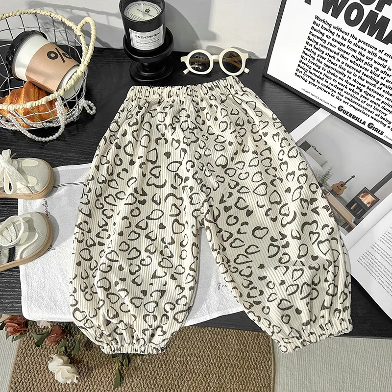 Spring Printed Casual Sweatpants 1-7Y Kids Girls Boys Corduroy Pants Loose Balloon Leg Design Soft Children Trousers Clothes