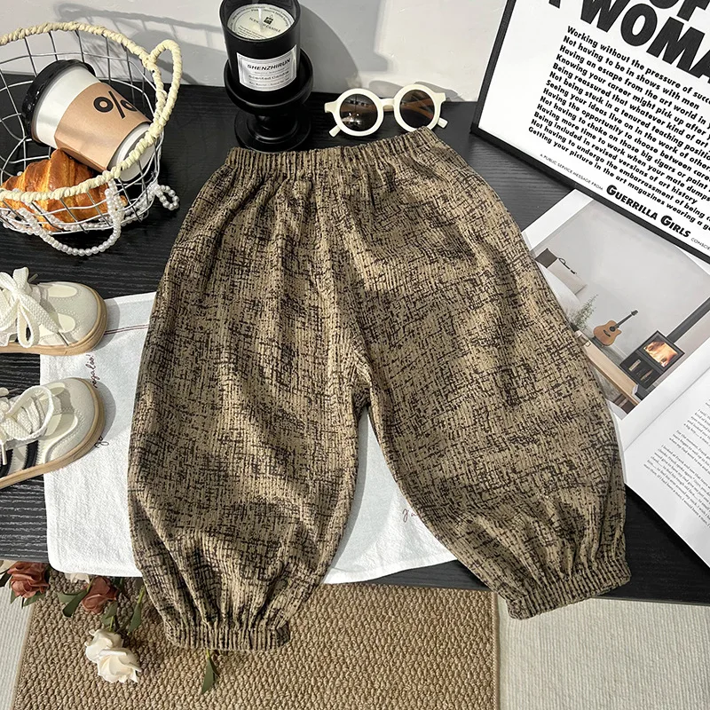 Spring Printed Casual Sweatpants 1-7Y Kids Girls Boys Corduroy Pants Loose Balloon Leg Design Soft Children Trousers Clothes