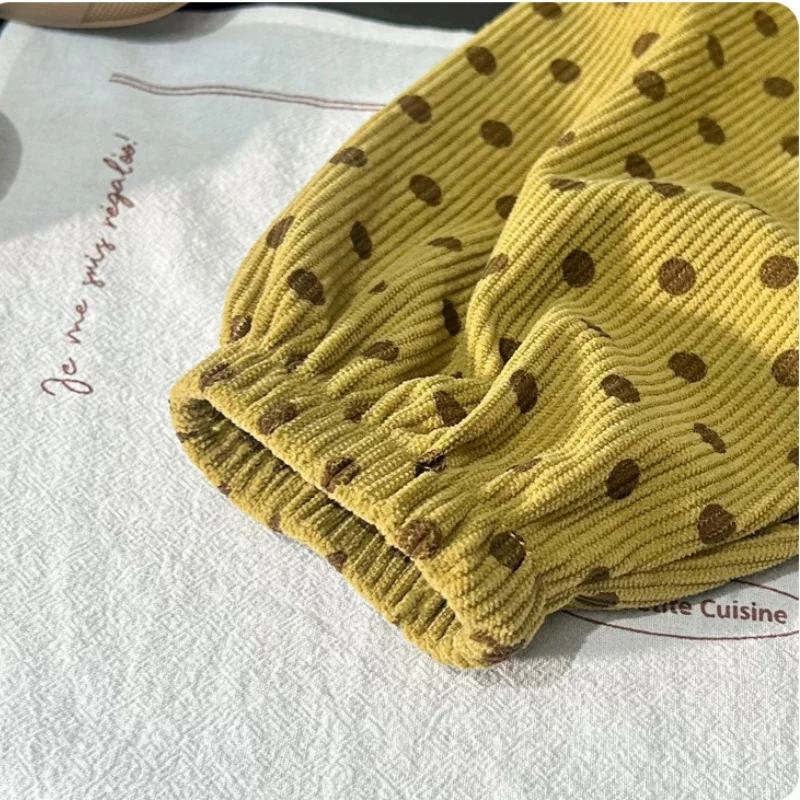 Spring Printed Casual Sweatpants 1-7Y Kids Girls Boys Corduroy Pants Loose Balloon Leg Design Soft Children Trousers Clothes
