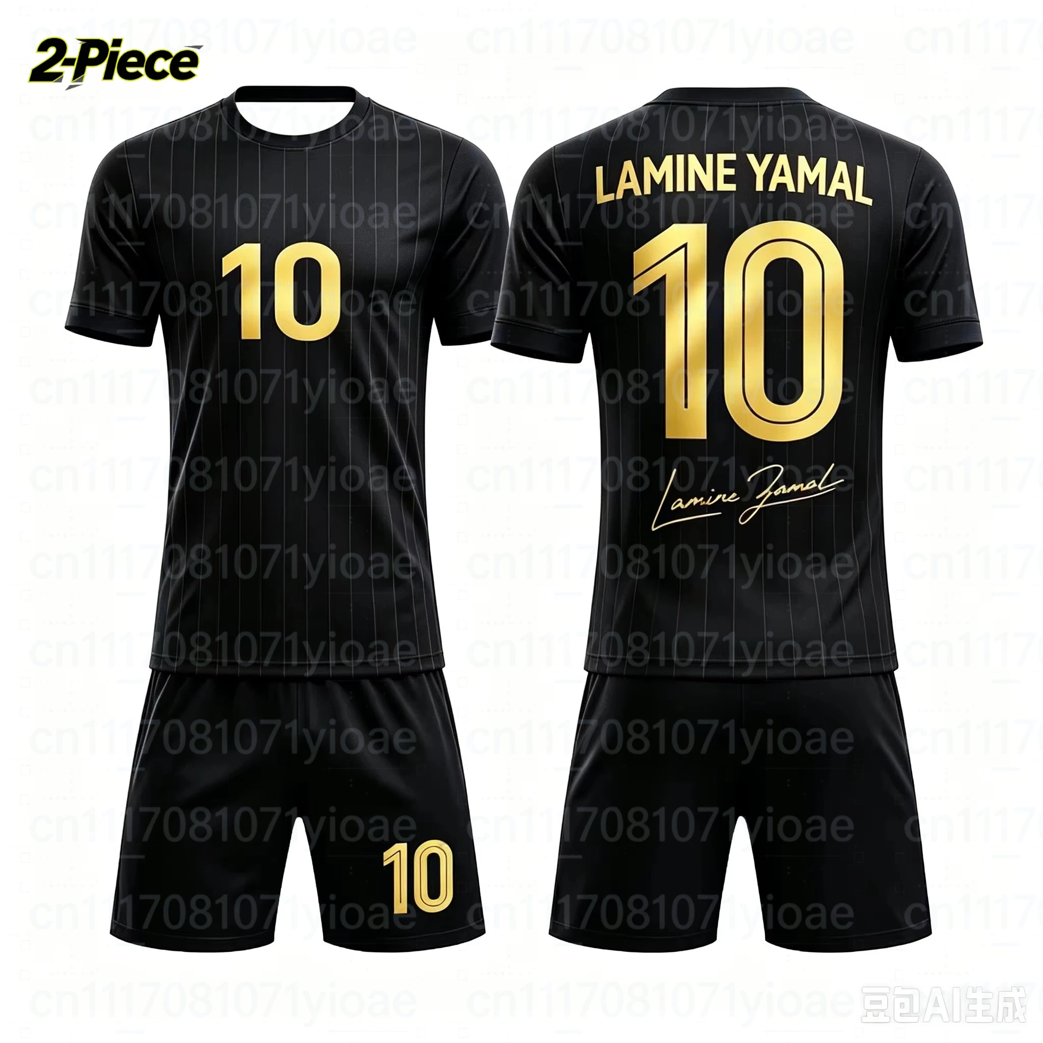 2 Piece Set Yamal #10 Personality Striped Football Jersey T-Shirt Family Matching Set Breathable Special Kit for Adults Children