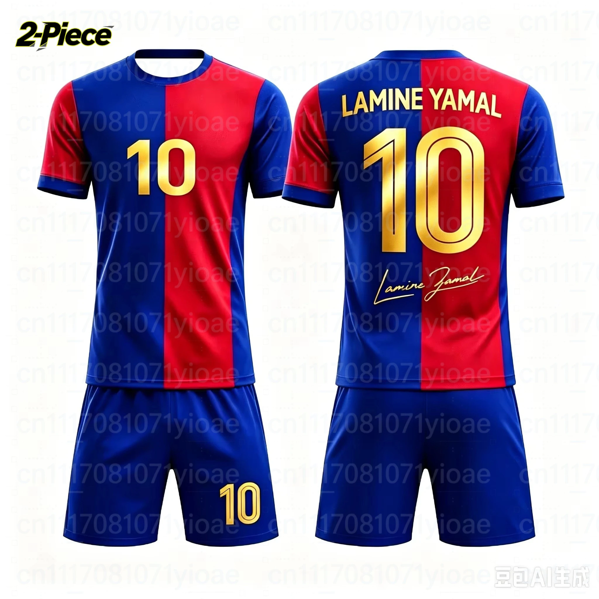 2 Piece Set Yamal #10 Personality Striped Football Jersey T-Shirt Family Matching Set Breathable Special Kit for Adults Children