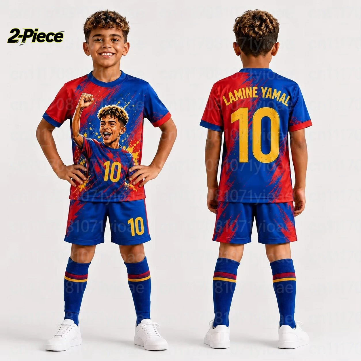 2 Piece Set Yamal #10 Personality Striped Football Jersey T-Shirt Family Matching Set Breathable Special Kit for Adults Children