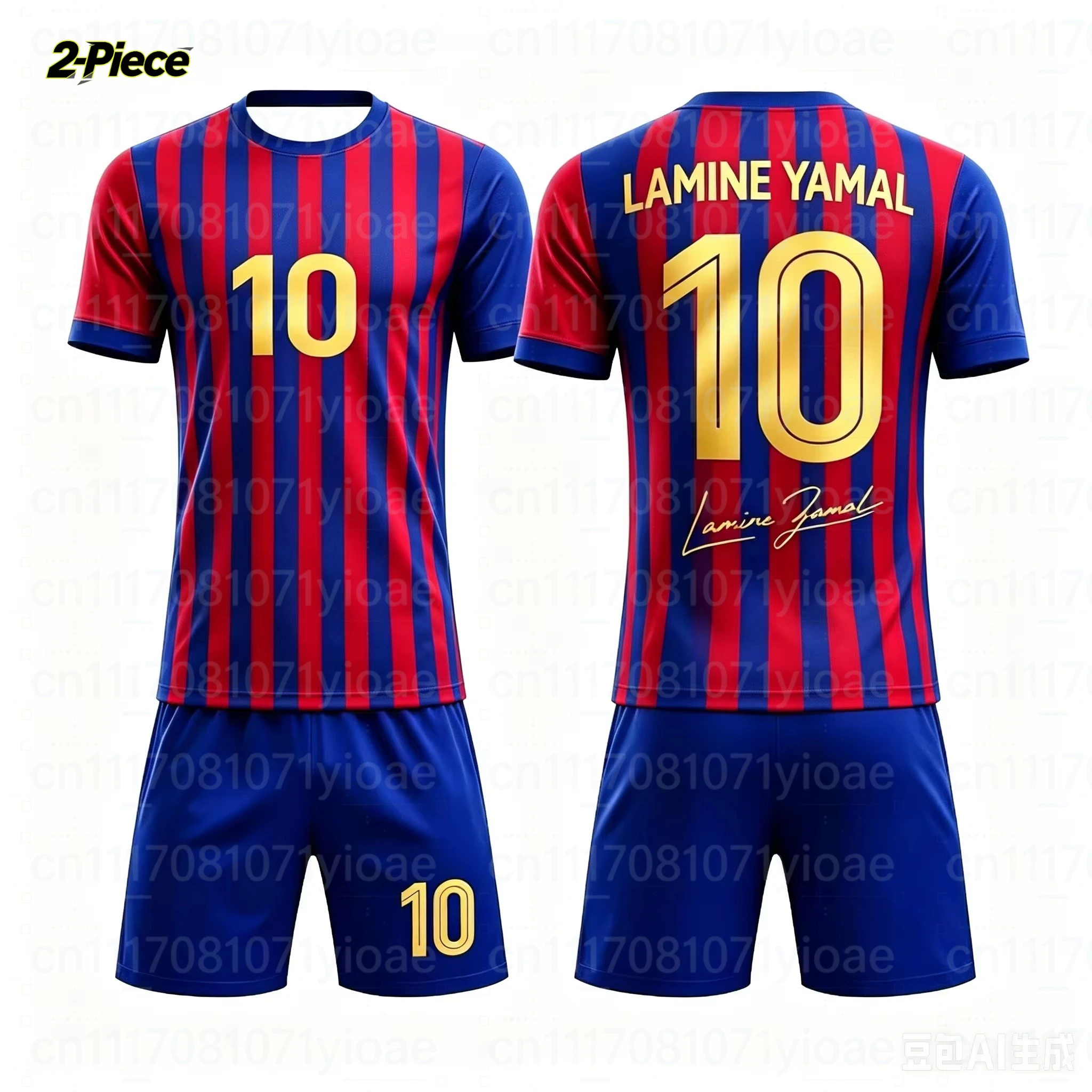 2 Piece Set Yamal #10 Personality Striped Football Jersey T-Shirt Family Matching Set Breathable Special Kit for Adults Children