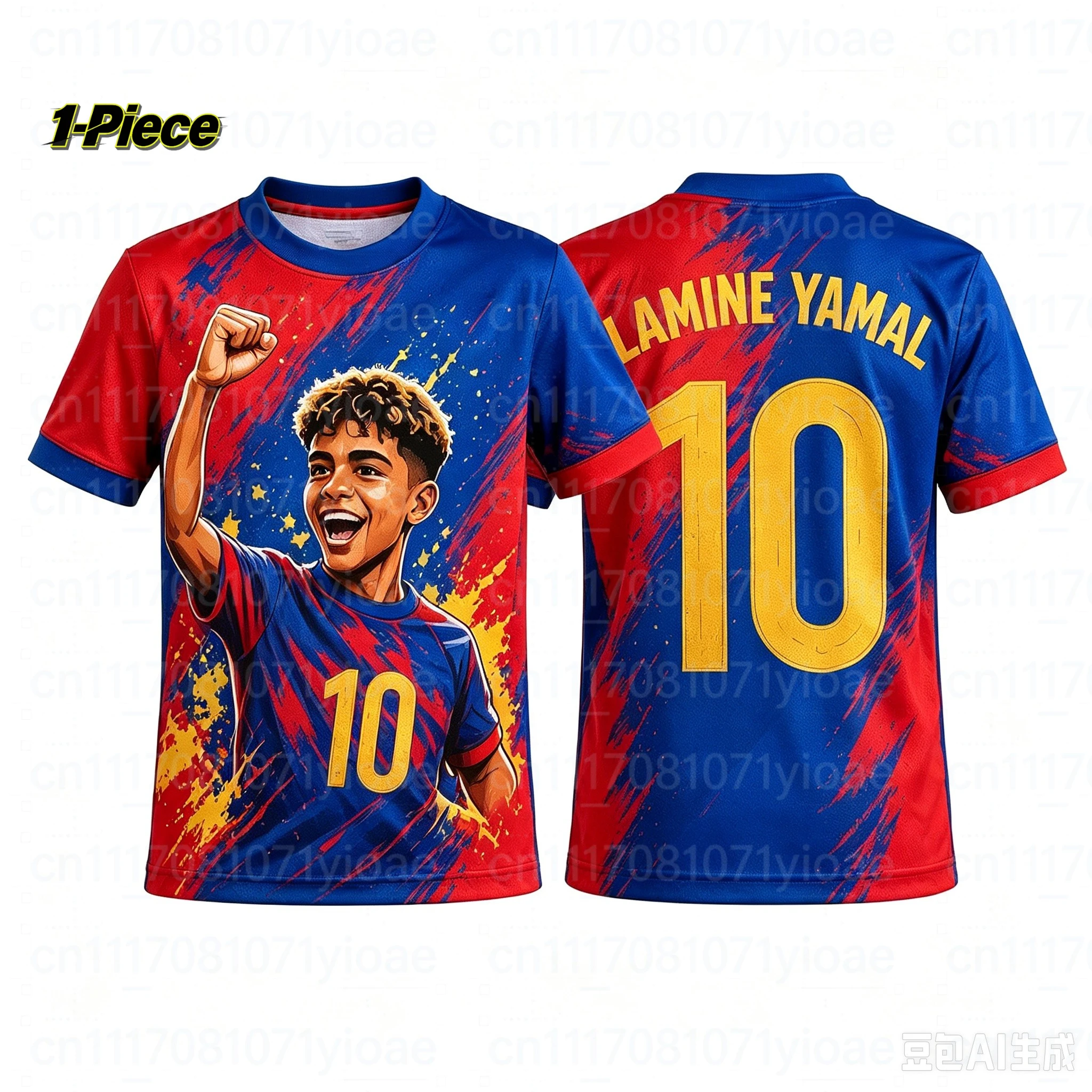 2 Piece Set Yamal #10 Personality Striped Football Jersey T-Shirt Family Matching Set Breathable Special Kit for Adults Children