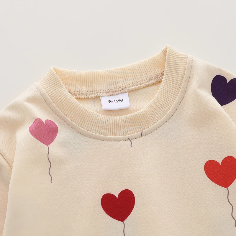 2PCS Infant Spring Autumn Full Print Love Balloon Fashion Long Sleeve Pants Set Baby Outfit Casual Comfortable Clothing Set