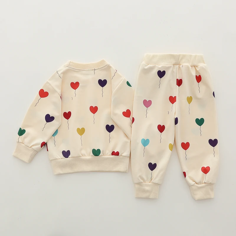 2PCS Infant Spring Autumn Full Print Love Balloon Fashion Long Sleeve Pants Set Baby Outfit Casual Comfortable Clothing Set