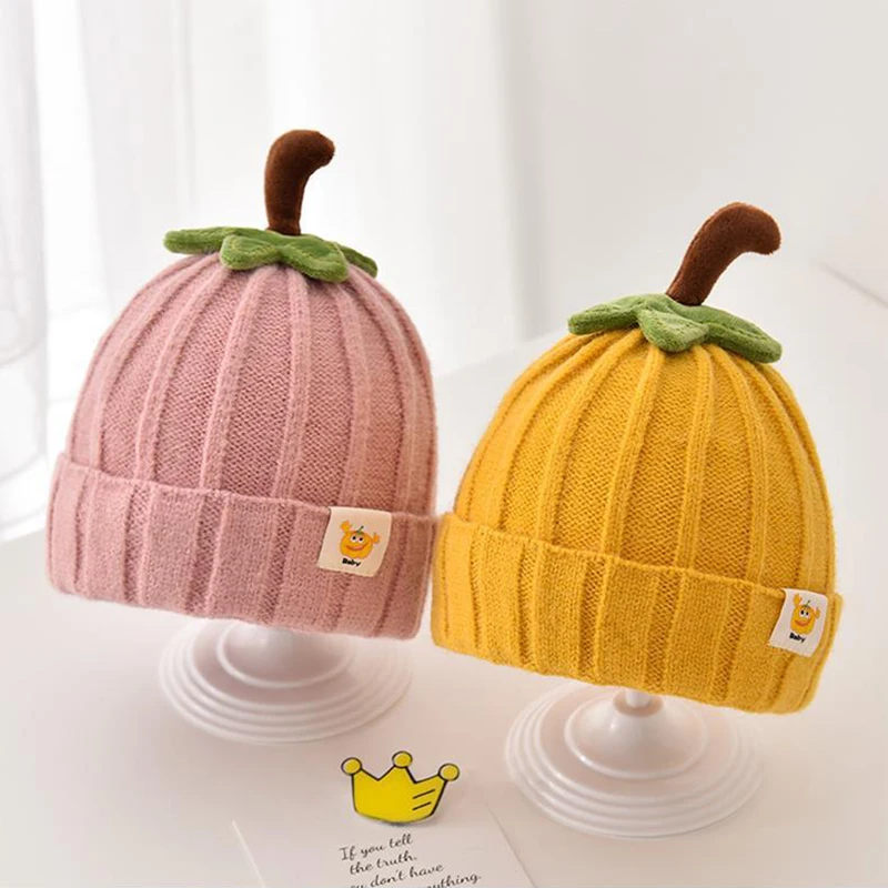 Winter Baby Knitted Hat Cute Pumpkin Toddler Beanies 6-36 Months Boy Girl Thick Woolen Warm Crochet Bonnet Children Pullover Cap