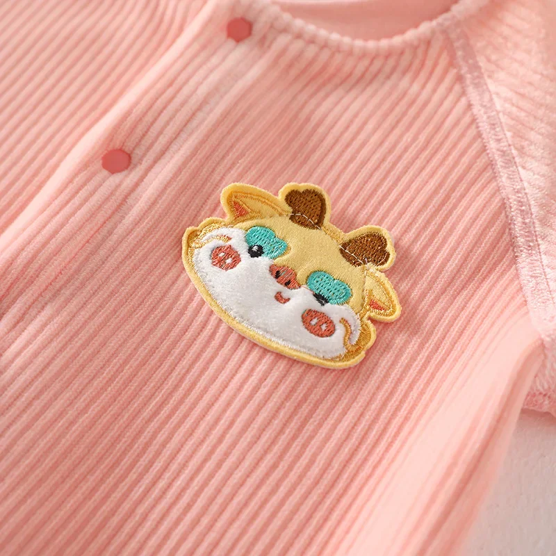 Winter Baby Jumpsuit Long Sleeves and Long Pants Warm Double-faced Fleece Cartoon Design for Boys Girls Bodysuit