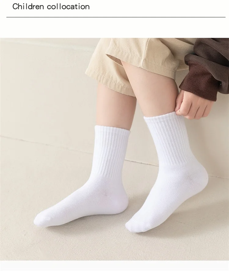 5Pairs/Set 3-13Years Baby Girls Boys Casual Sports Socks Soild Soft Cotton Four Season School Socks Black White Gray Kids Socks