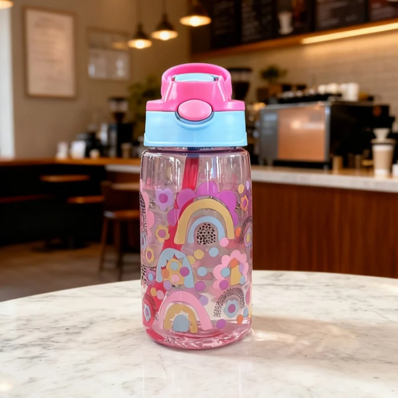 Kids Water Sippy Cup Kids 480ml Water Bottle with Straw and Handle Portable Drinking Bottle Cup Children