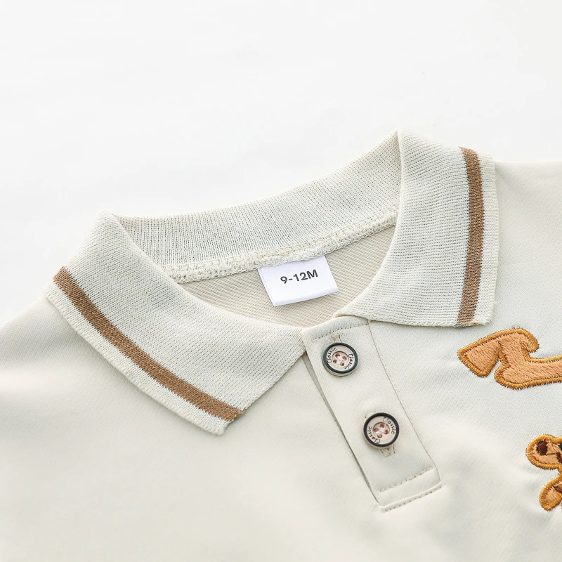 2PCS Baby Toddler Polo Neck Long-Sleeved Set Cartoon Embroidered Outfit Gift Set of Two Pieces Comfortable And Stylish