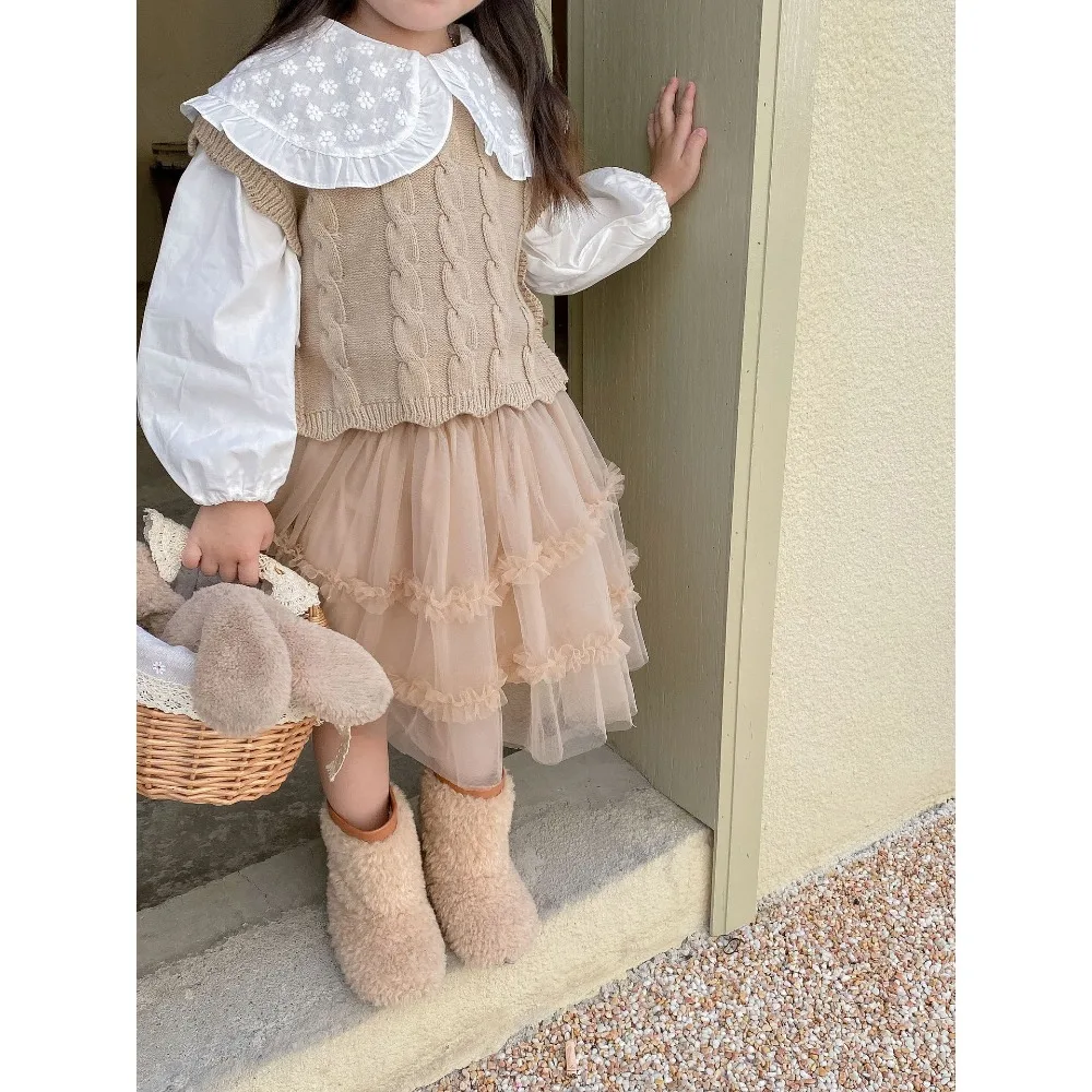 Girls' Knitted Vest 2025 Spring and Autumn New Korean Girls' Webbed Sleeveless Vest 1-7 Years Old Fashion Baby Top