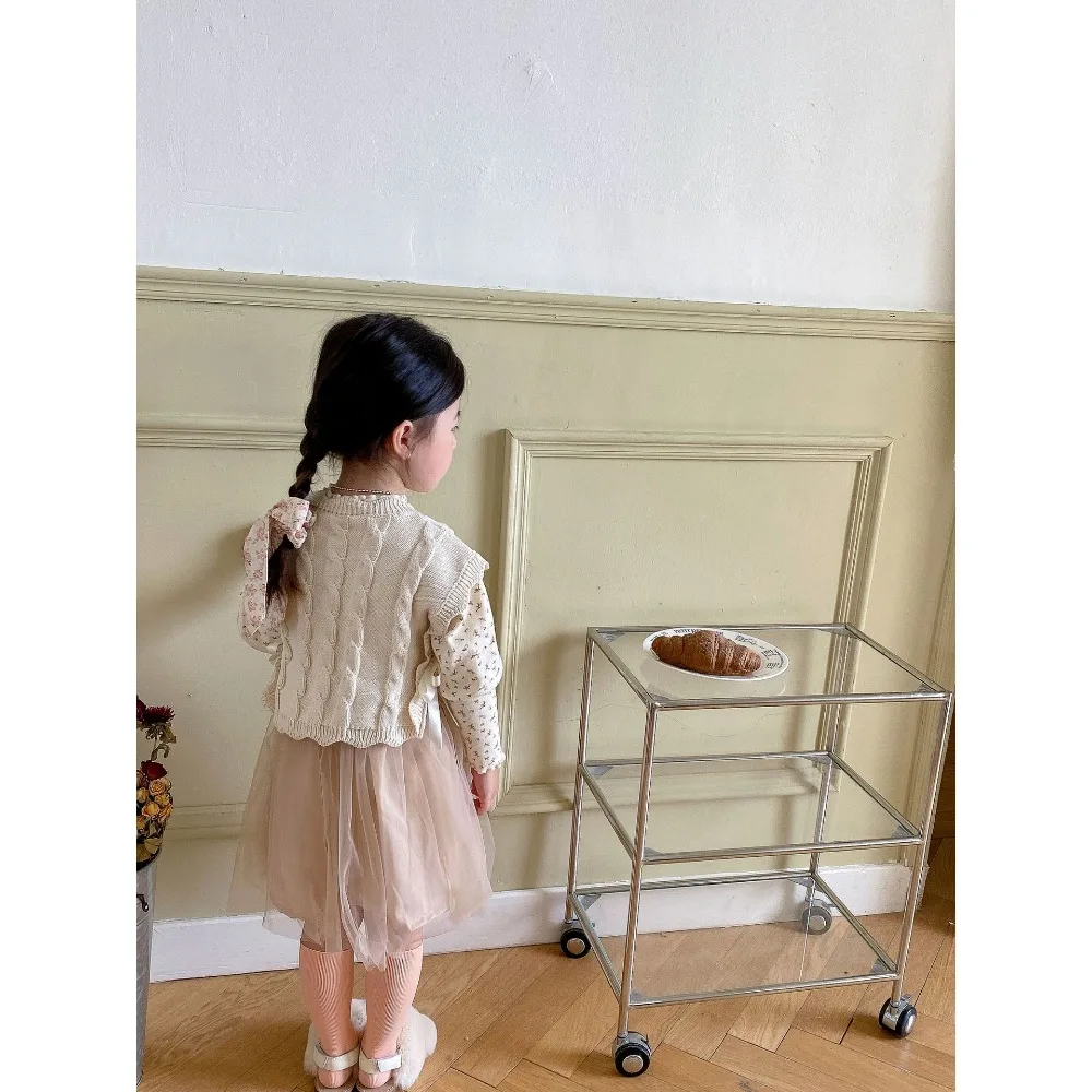 Girls' Knitted Vest 2025 Spring and Autumn New Korean Girls' Webbed Sleeveless Vest 1-7 Years Old Fashion Baby Top