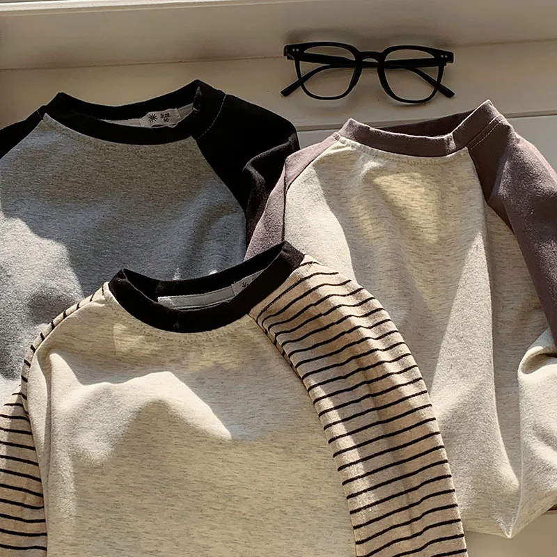 Kids Striped Long Sleeves T-shirt Toddler Girl Loose Bottoming Shirt Boy Baby Casual Tops Fashion Children Cotton Tees