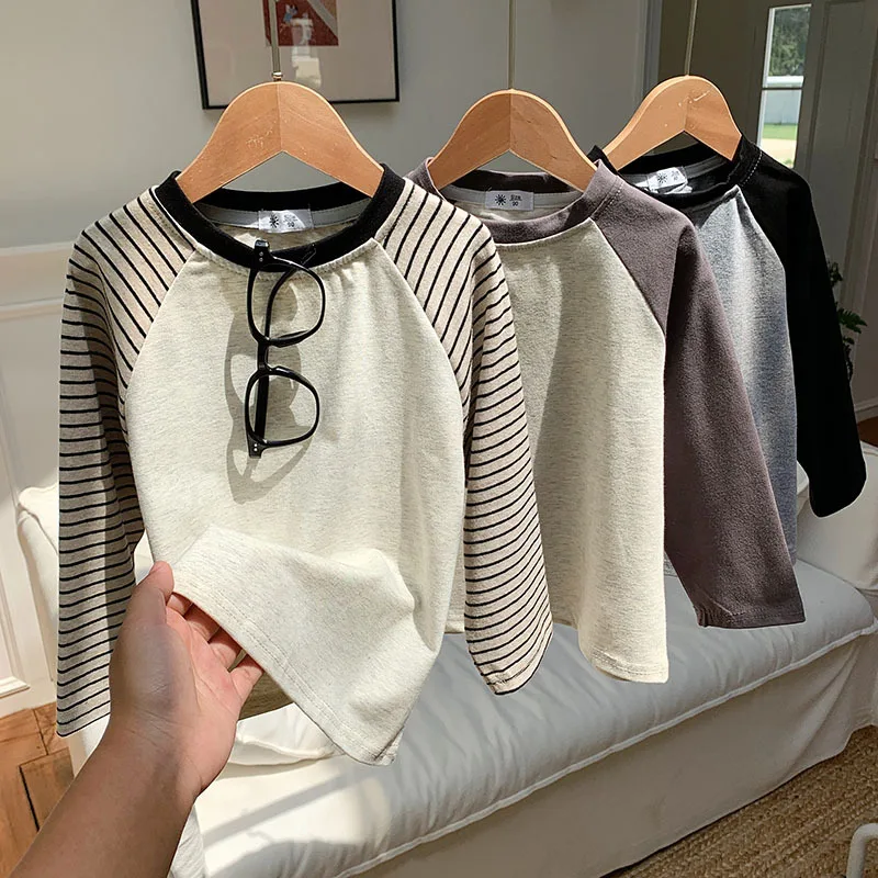 Kids Striped Long Sleeves T-shirt Toddler Girl Loose Bottoming Shirt Boy Baby Casual Tops Fashion Children Cotton Tees