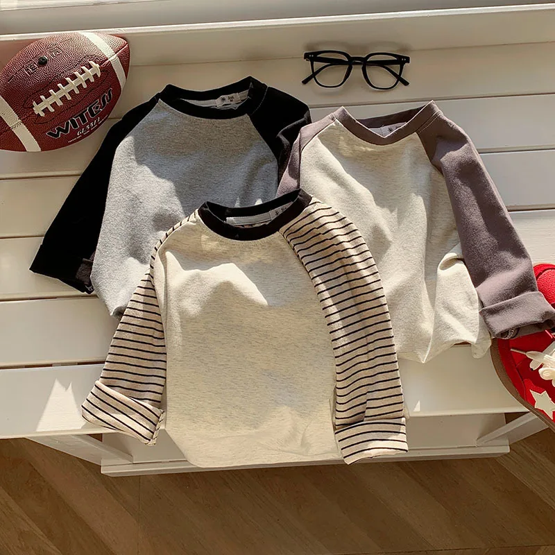 Kids Striped Long Sleeves T-shirt Toddler Girl Loose Bottoming Shirt Boy Baby Casual Tops Fashion Children Cotton Tees