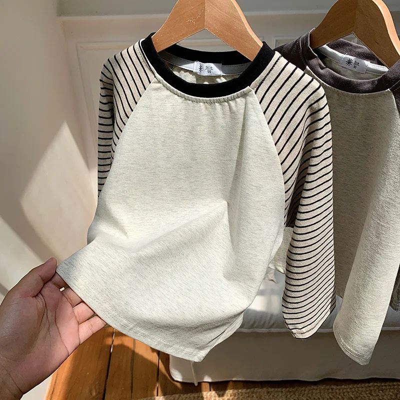 Kids Striped Long Sleeves T-shirt Toddler Girl Loose Bottoming Shirt Boy Baby Casual Tops Fashion Children Cotton Tees