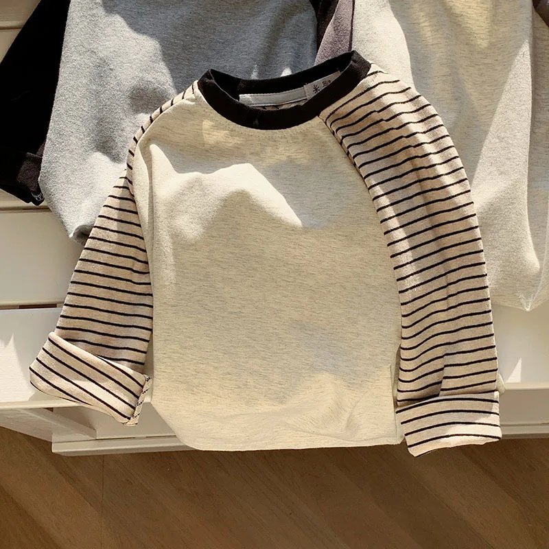 Kids Striped Long Sleeves T-shirt Toddler Girl Loose Bottoming Shirt Boy Baby Casual Tops Fashion Children Cotton Tees