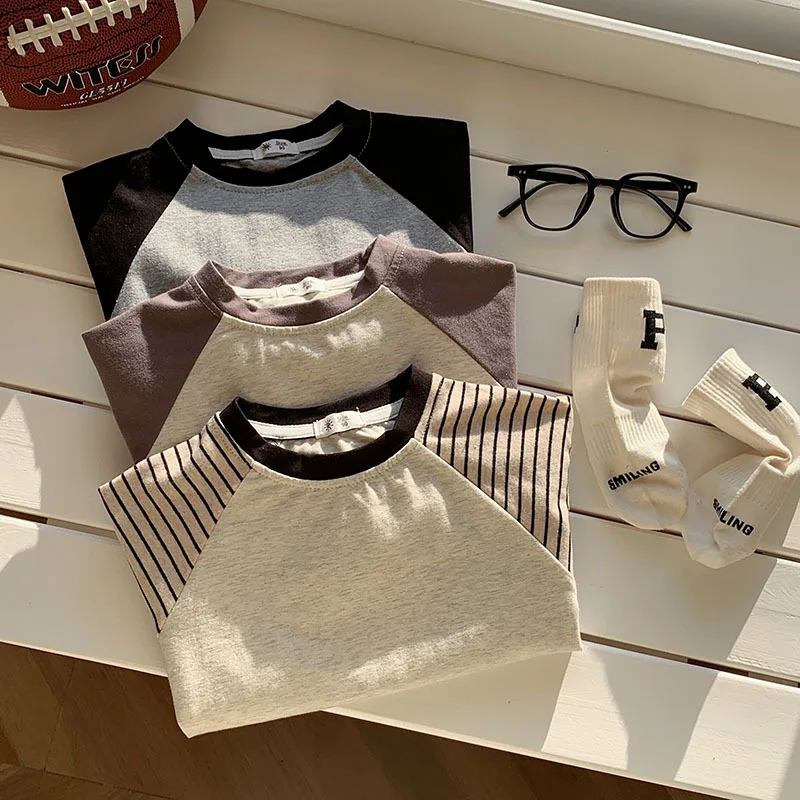 Kids Striped Long Sleeves T-shirt Toddler Girl Loose Bottoming Shirt Boy Baby Casual Tops Fashion Children Cotton Tees