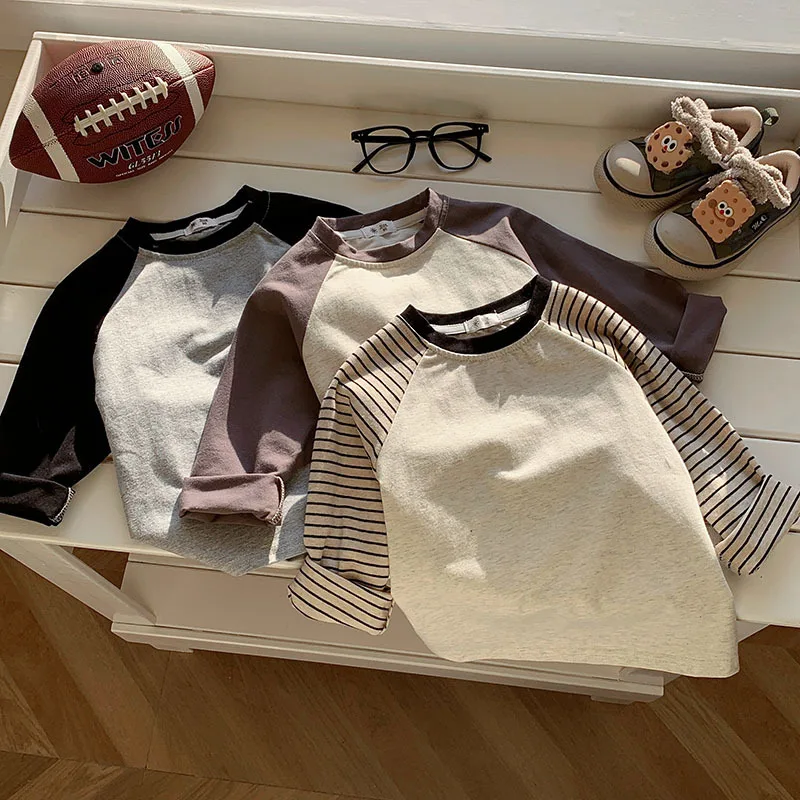 Kids Striped Long Sleeves T-shirt Toddler Girl Loose Bottoming Shirt Boy Baby Casual Tops Fashion Children Cotton Tees