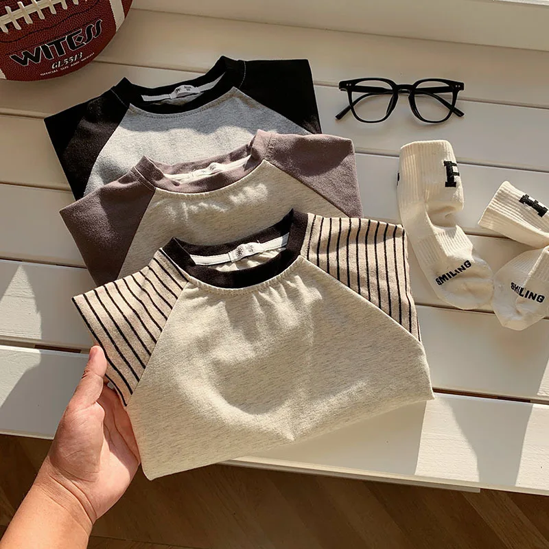 Kids Striped Long Sleeves T-shirt Toddler Girl Loose Bottoming Shirt Boy Baby Casual Tops Fashion Children Cotton Tees