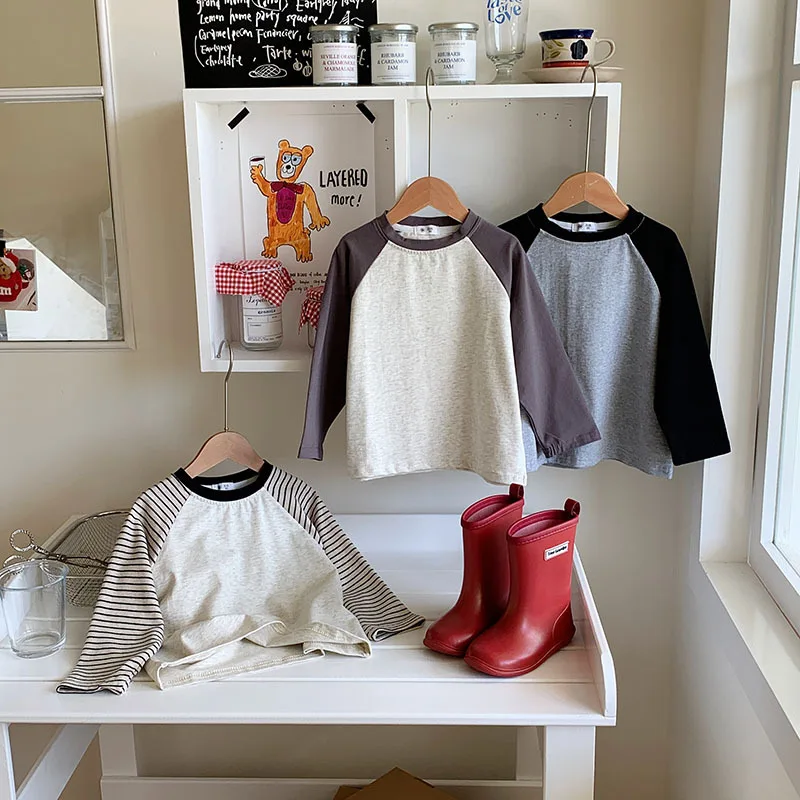 Kids Striped Long Sleeves T-shirt Toddler Girl Loose Bottoming Shirt Boy Baby Casual Tops Fashion Children Cotton Tees