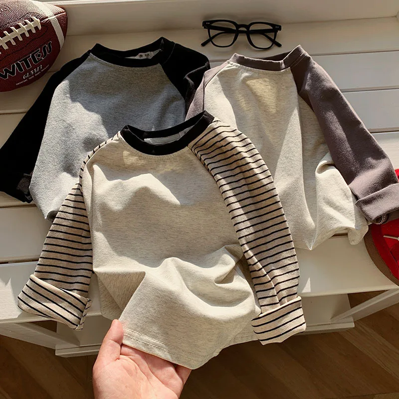 Kids Striped Long Sleeves T-shirt Toddler Girl Loose Bottoming Shirt Boy Baby Casual Tops Fashion Children Cotton Tees