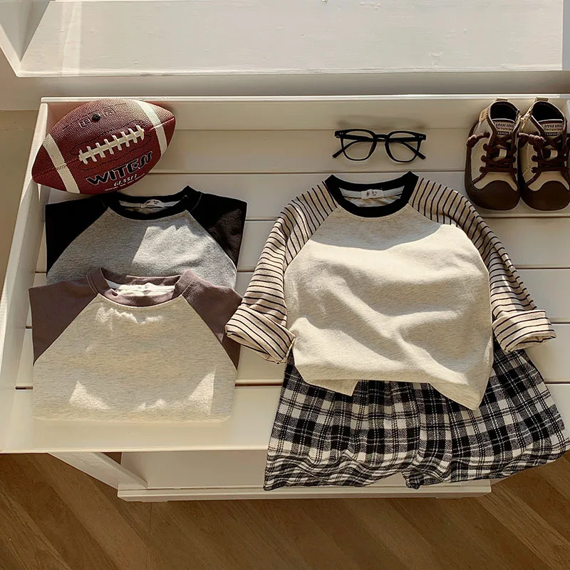 Kids Striped Long Sleeves T-shirt Toddler Girl Loose Bottoming Shirt Boy Baby Casual Tops Fashion Children Cotton Tees