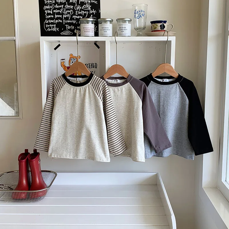 Kids Striped Long Sleeves T-shirt Toddler Girl Loose Bottoming Shirt Boy Baby Casual Tops Fashion Children Cotton Tees