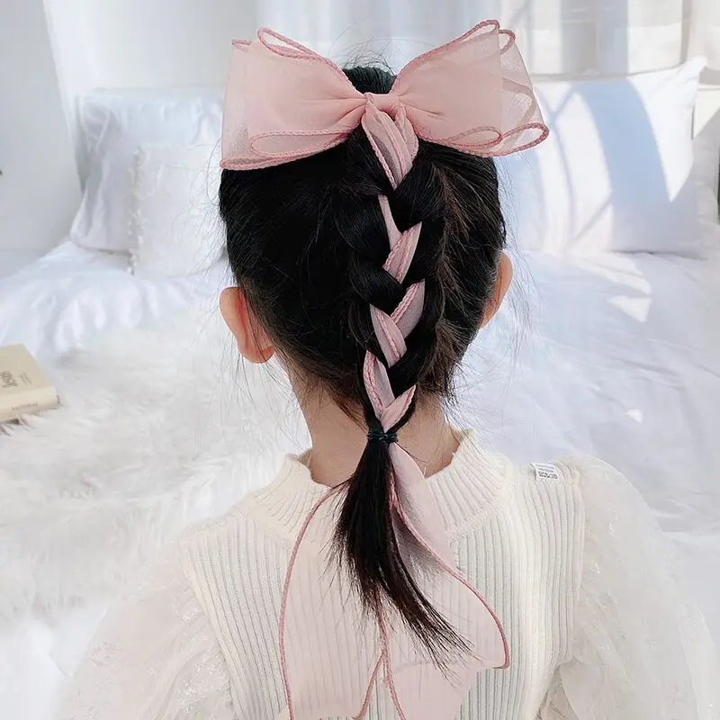 Children's Hairbands, Girls' rainbow Bows, Braided Hair Clips, Headwear, Princess Ponytails, Ribbons, Hairpins