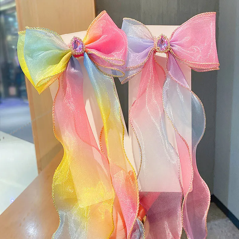 Children's Hairbands, Girls' rainbow Bows, Braided Hair Clips, Headwear, Princess Ponytails, Ribbons, Hairpins