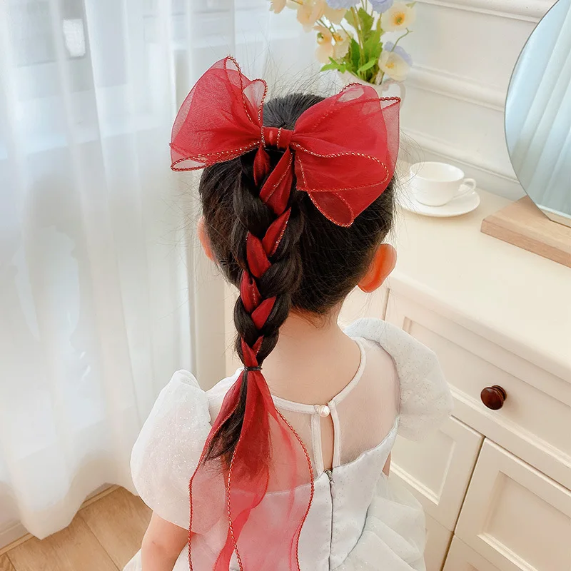 Children's Hairbands, Girls' rainbow Bows, Braided Hair Clips, Headwear, Princess Ponytails, Ribbons, Hairpins