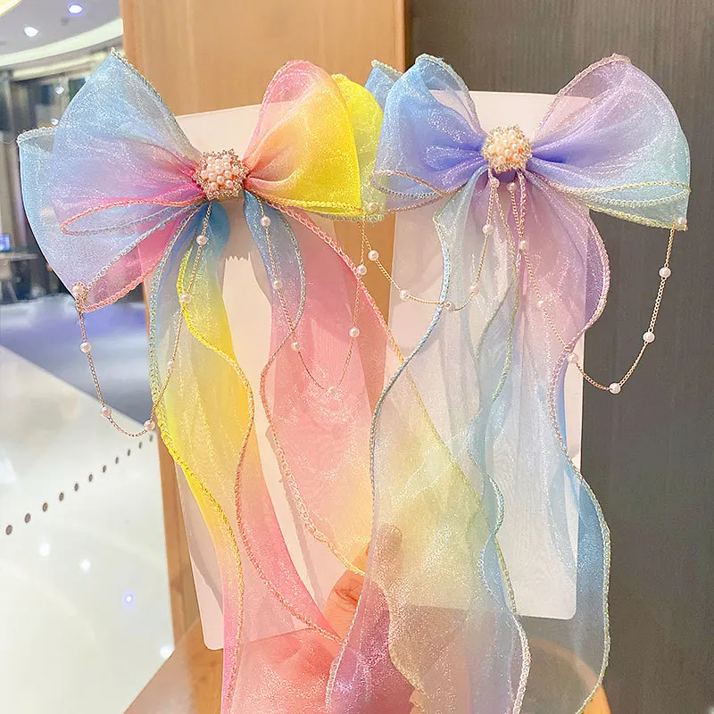 Children's Hairbands, Girls' rainbow Bows, Braided Hair Clips, Headwear, Princess Ponytails, Ribbons, Hairpins
