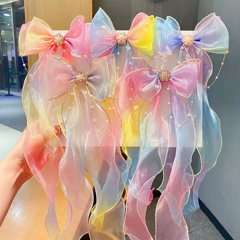 Children's Hairbands, Girls' rainbow Bows, Braided Hair Clips, Headwear, Princess Ponytails, Ribbons, Hairpins