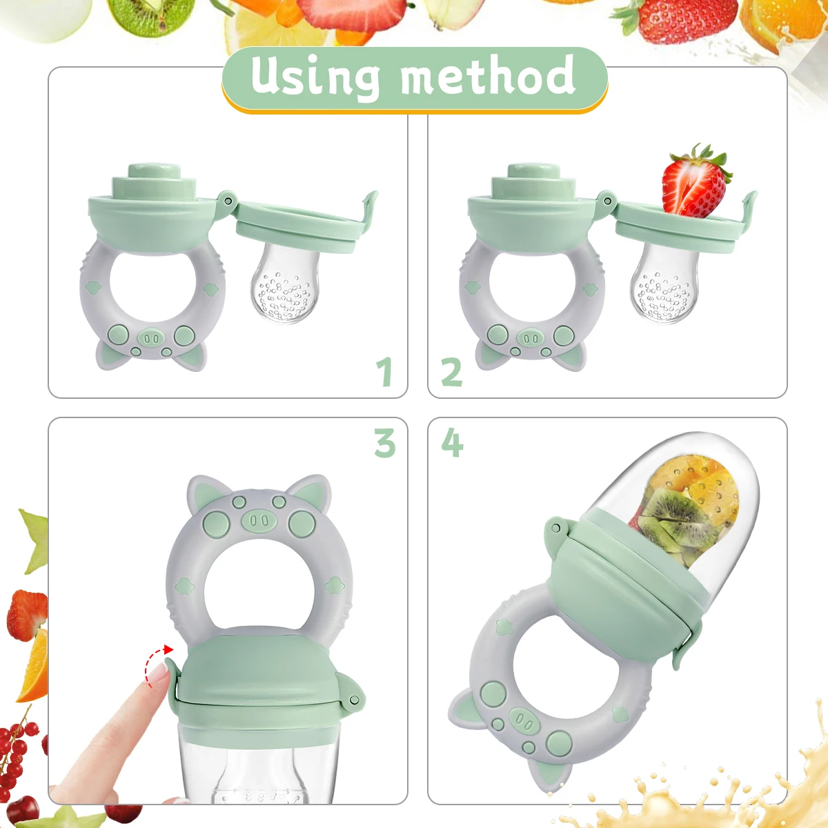 TYRY.HU 4pcs/set Silicone Fruit & Vegetable Feeder for Infants and Toddlers 6-36 months Food Grade Teething & Feeding Pacifier
