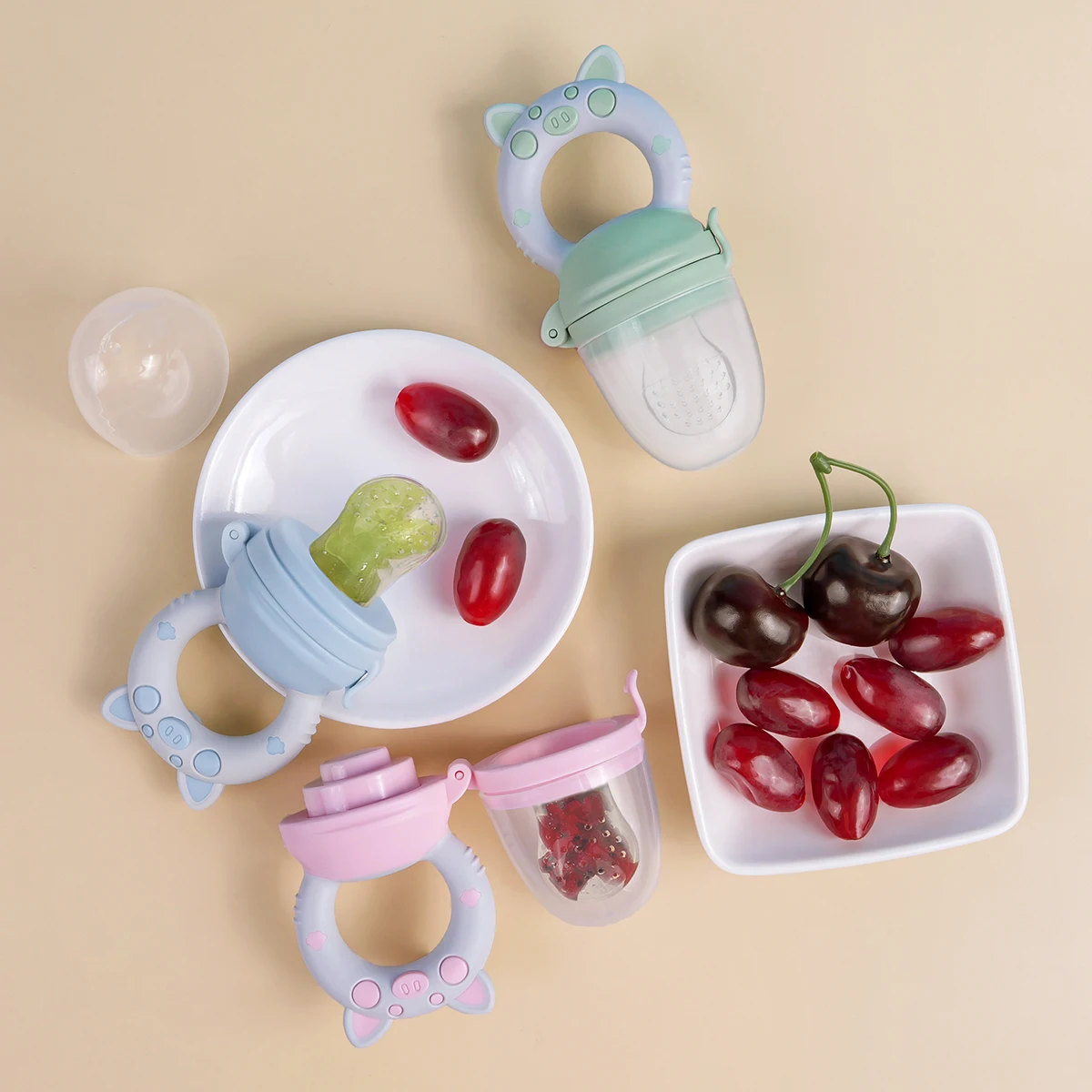 TYRY.HU 4pcs/set Silicone Fruit & Vegetable Feeder for Infants and Toddlers 6-36 months Food Grade Teething & Feeding Pacifier