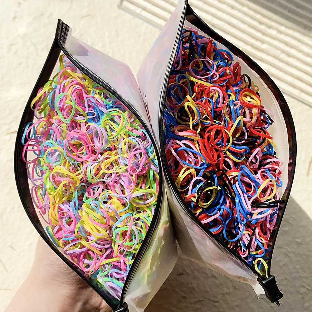 1000Pcs Girls Disposable Elastic Hair Bands Colorful Scrunchie Rubber Band Ponytail Holder Kids Hair Accessories Hair Ties