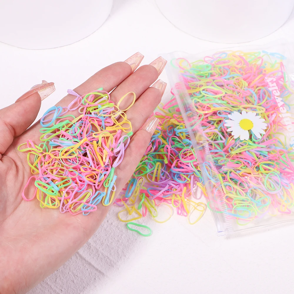 1000Pcs Girls Disposable Elastic Hair Bands Colorful Scrunchie Rubber Band Ponytail Holder Kids Hair Accessories Hair Ties