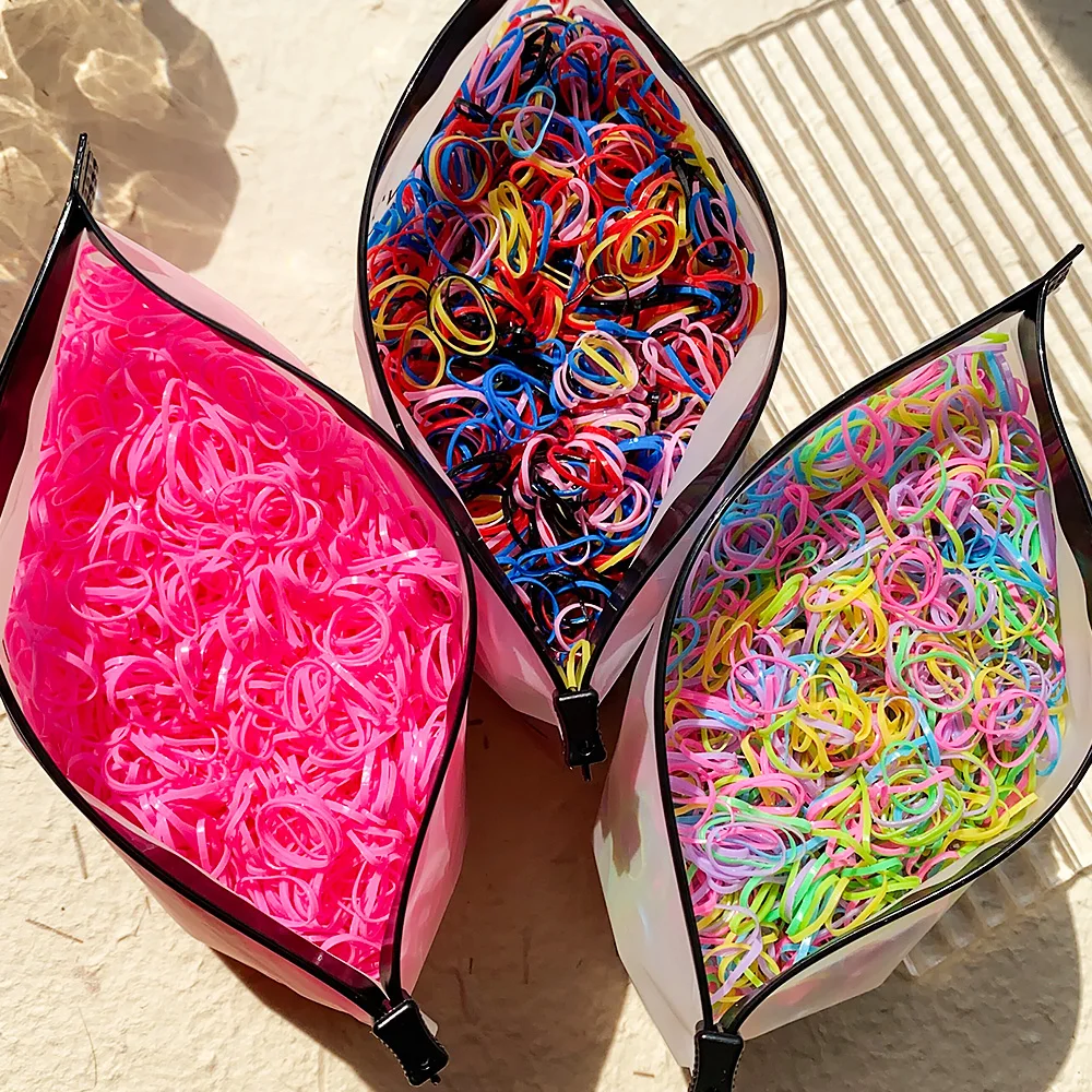 1000Pcs Girls Disposable Elastic Hair Bands Colorful Scrunchie Rubber Band Ponytail Holder Kids Hair Accessories Hair Ties