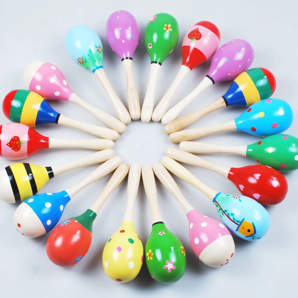 2pcs Colorful Wooden Small Rattles Maracas Beat Baby Educational Toys 0-12 Months Kids Gift for Newborns Funny Dolls