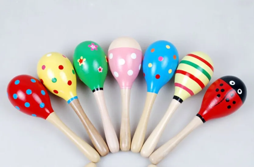 2pcs Colorful Wooden Small Rattles Maracas Beat Baby Educational Toys 0-12 Months Kids Gift for Newborns Funny Dolls
