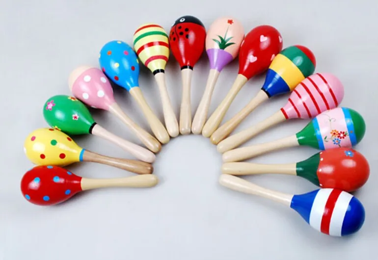 2pcs Colorful Wooden Small Rattles Maracas Beat Baby Educational Toys 0-12 Months Kids Gift for Newborns Funny Dolls