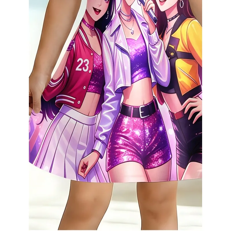 Girl K-Pop Star Group Printed Dress, Purple Galaxy Short Sleeved T-shirt Dress Suitable for Birthday Gifts and Parties
