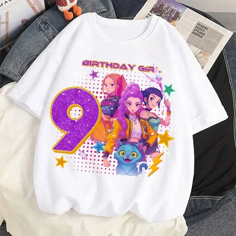 Cute Hunter Theme Girls T-Shirt Kids Music Fan Cartoon Print Birthday Tee Summer Casual Top Kawaii Gift for Kids Clothing