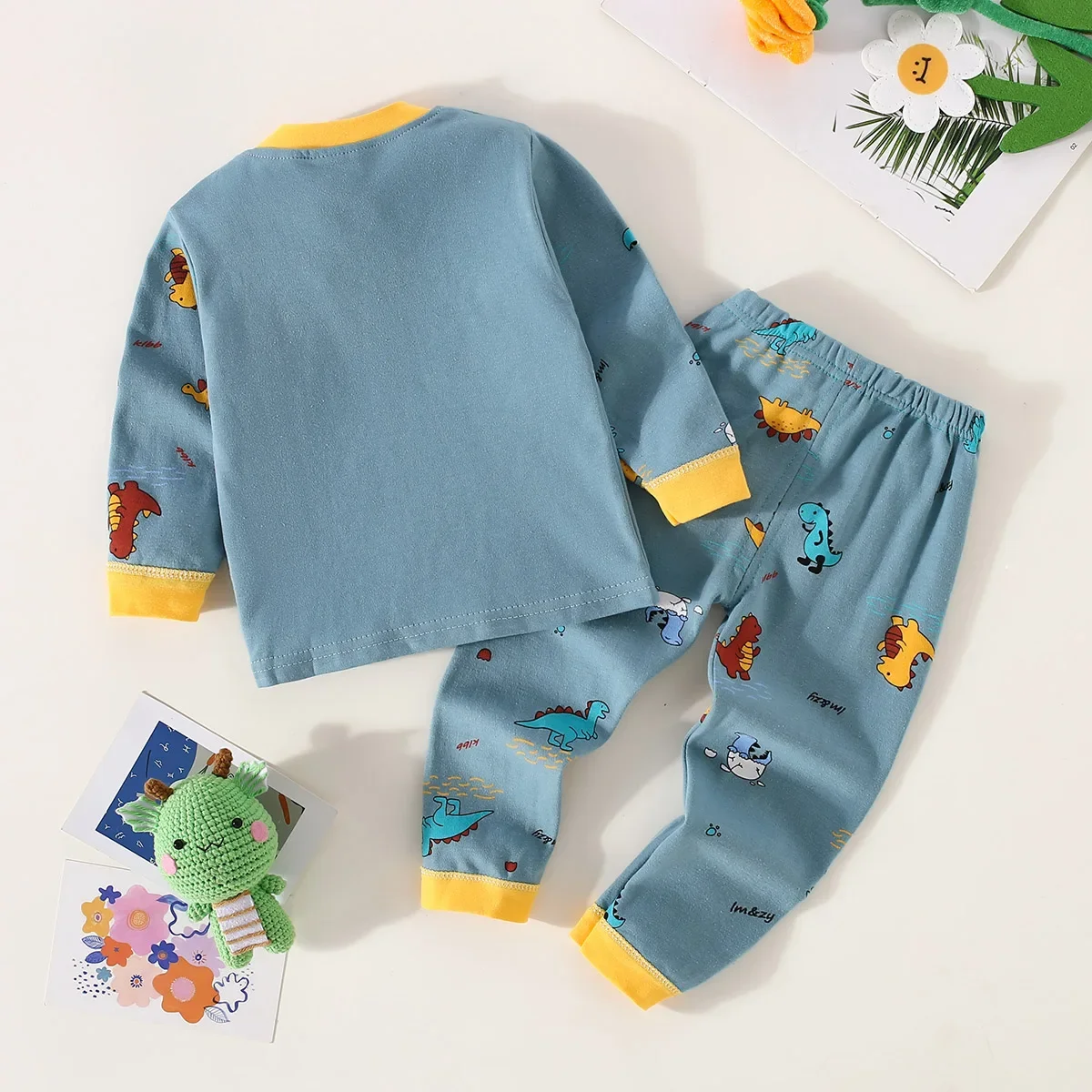 Toddler Boys Underwear Set Cotton Lettering And Bear Pattern Long Sleeve Top And Matching Pants Pajama Set